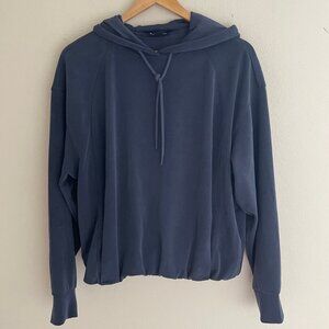 ATHLETA Dark Blue "SeaSoft" Silky Hooded Sweatshirt: New w/o Tags! SMALL PETITE